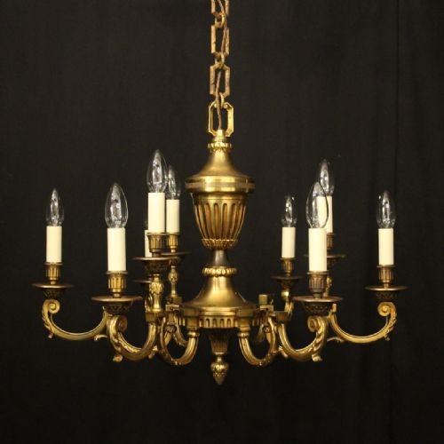 french gilded bronze 9 light antique chandelier - CATEGORY: ANTIQUE LIGHTING - DATED 1920