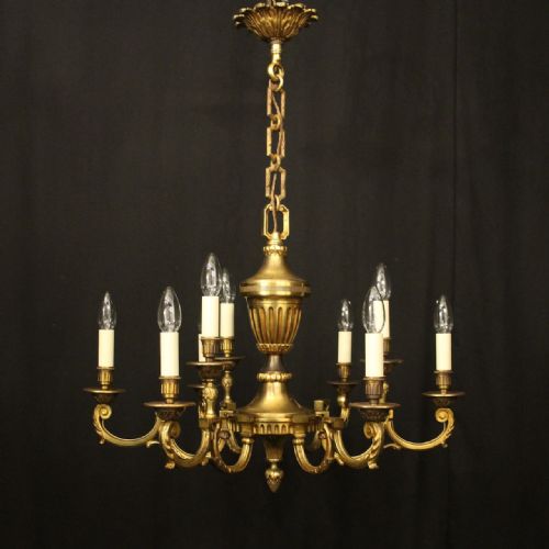 FRENCH GILDED BRONZE 9 LIGHT ANTIQUE CHANDELIER - ADDITIONAL PHOTO 1