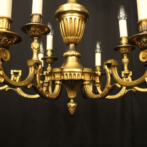 FRENCH GILDED BRONZE 9 LIGHT ANTIQUE CHANDELIER - ADDITIONAL PHOTO 3
