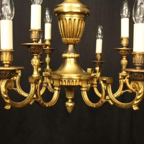 FRENCH GILDED BRONZE 9 LIGHT ANTIQUE CHANDELIER - ADDITIONAL PHOTO 4