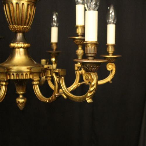 FRENCH GILDED BRONZE 9 LIGHT ANTIQUE CHANDELIER - ADDITIONAL PHOTO 5