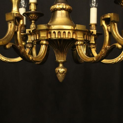 FRENCH GILDED BRONZE 9 LIGHT ANTIQUE CHANDELIER - ADDITIONAL PHOTO 6