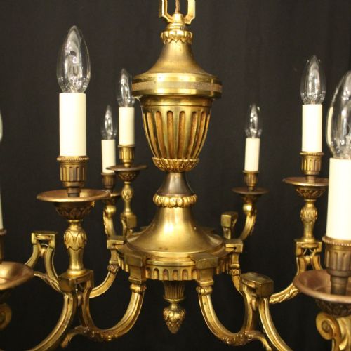 FRENCH GILDED BRONZE 9 LIGHT ANTIQUE CHANDELIER - ADDITIONAL PHOTO 7