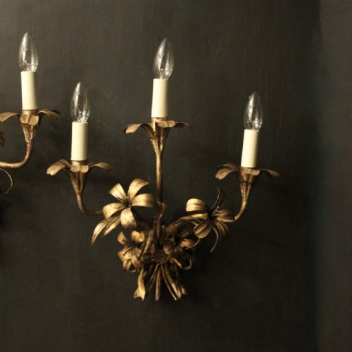 FRENCH PAIR OF SILVER TOLEWARE ANTIQUE WALL LIGHTS - ADDITIONAL PHOTO 1