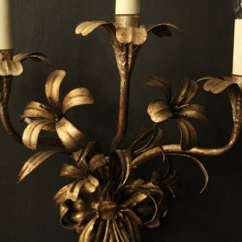 FRENCH PAIR OF SILVER TOLEWARE ANTIQUE WALL LIGHTS - ADDITIONAL PHOTO 2