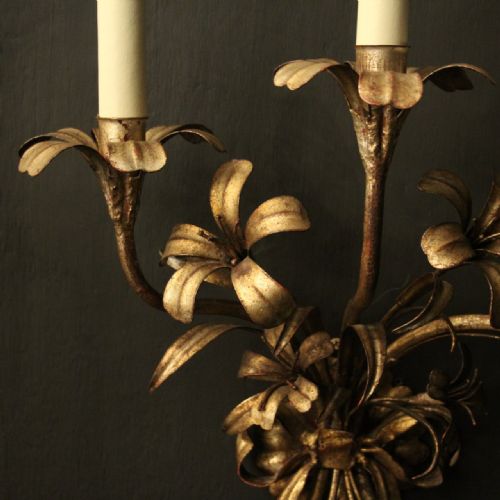 FRENCH PAIR OF SILVER TOLEWARE ANTIQUE WALL LIGHTS - ADDITIONAL PHOTO 4