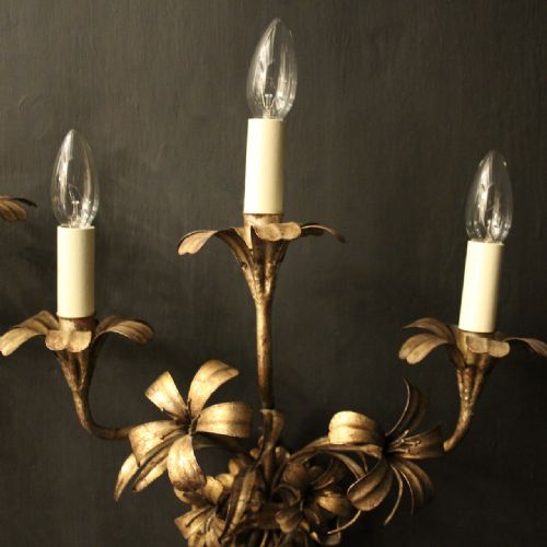 FRENCH PAIR OF SILVER TOLEWARE ANTIQUE WALL LIGHTS - ADDITIONAL PHOTO 5