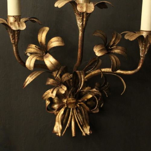 FRENCH PAIR OF SILVER TOLEWARE ANTIQUE WALL LIGHTS - ADDITIONAL PHOTO 7