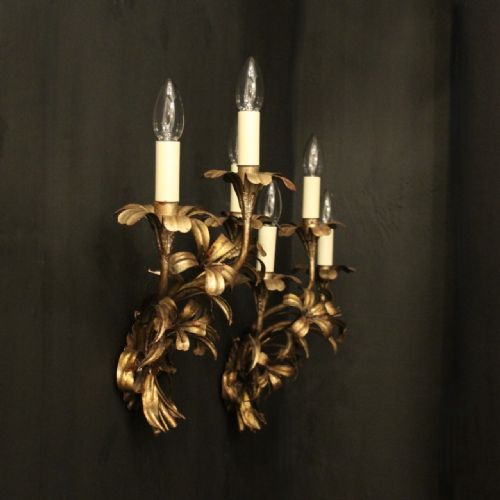 FRENCH PAIR OF SILVER TOLEWARE ANTIQUE WALL LIGHTS - ADDITIONAL PHOTO 9