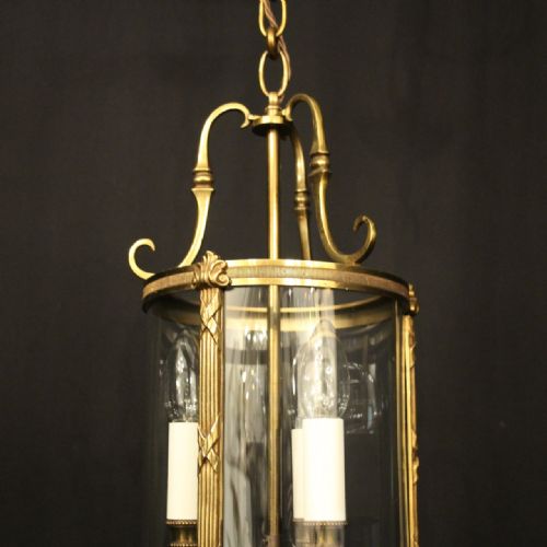 FRENCH GILDED TRIPLE LIGHT CONVEX ANTIQUE HALL LANTERN - ADDITIONAL PHOTO 4
