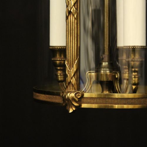 FRENCH GILDED TRIPLE LIGHT CONVEX ANTIQUE HALL LANTERN - ADDITIONAL PHOTO 8