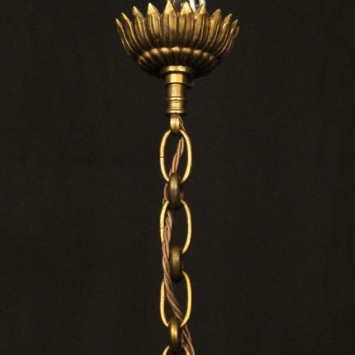 FRENCH GILDED TRIPLE LIGHT CONVEX ANTIQUE HALL LANTERN - ADDITIONAL PHOTO 9