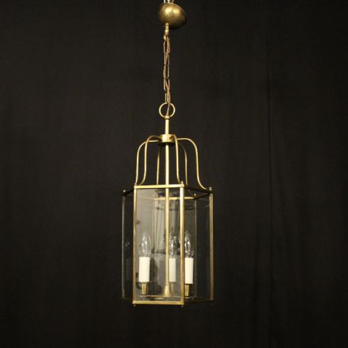 ENGLISH TRIPLE LIGHT GILDED HALL LANTERN - ADDITIONAL PHOTO 2