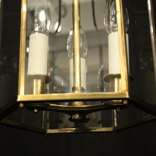 ENGLISH TRIPLE LIGHT GILDED HALL LANTERN - ADDITIONAL PHOTO 3