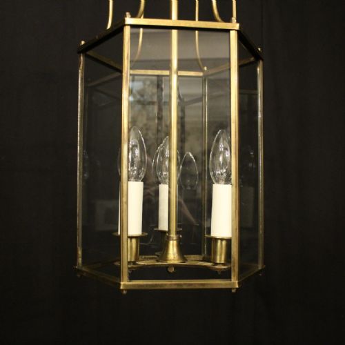 ENGLISH TRIPLE LIGHT GILDED HALL LANTERN - ADDITIONAL PHOTO 4