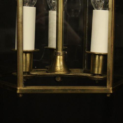 ENGLISH TRIPLE LIGHT GILDED HALL LANTERN - ADDITIONAL PHOTO 7