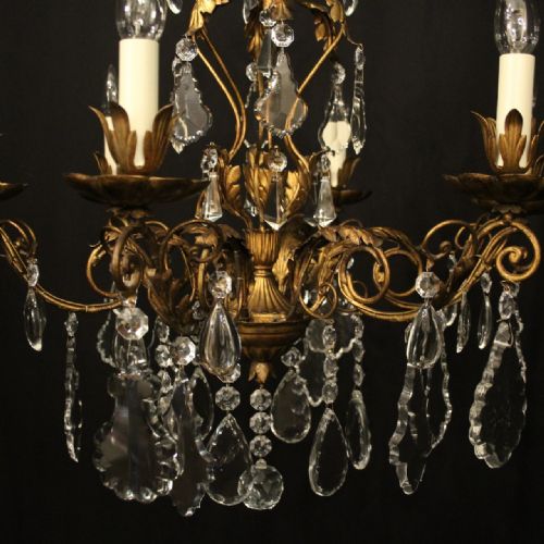 FRENCH TOLEWARE CRYSTAL 6 LIGHT CHANDELIER - ADDITIONAL PHOTO 1