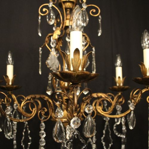 FRENCH TOLEWARE CRYSTAL 6 LIGHT CHANDELIER - ADDITIONAL PHOTO 2