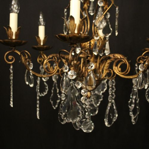FRENCH TOLEWARE CRYSTAL 6 LIGHT CHANDELIER - ADDITIONAL PHOTO 3