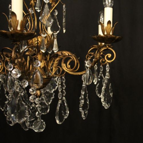 FRENCH TOLEWARE CRYSTAL 6 LIGHT CHANDELIER - ADDITIONAL PHOTO 5