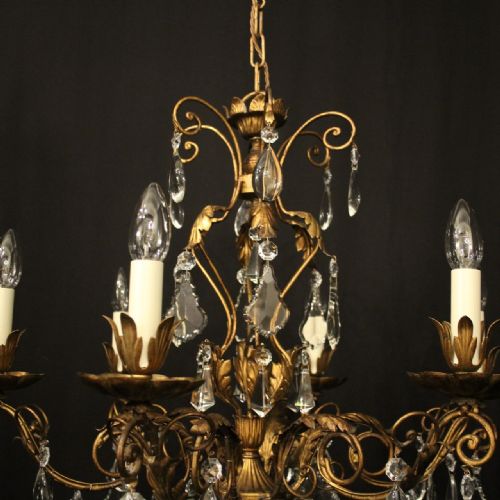 FRENCH TOLEWARE CRYSTAL 6 LIGHT CHANDELIER - ADDITIONAL PHOTO 6