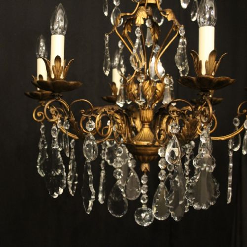 FRENCH TOLEWARE CRYSTAL 6 LIGHT CHANDELIER - ADDITIONAL PHOTO 8