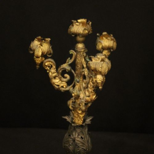 FRENCH PAIR OF TRIPLE ARM ANTIQUE CANDELABRAS - ADDITIONAL PHOTO 2