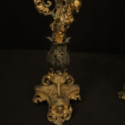 FRENCH PAIR OF TRIPLE ARM ANTIQUE CANDELABRAS - ADDITIONAL PHOTO 3
