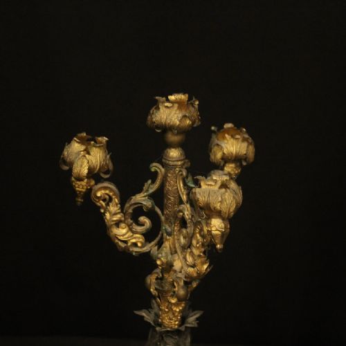 FRENCH PAIR OF TRIPLE ARM ANTIQUE CANDELABRAS - ADDITIONAL PHOTO 4