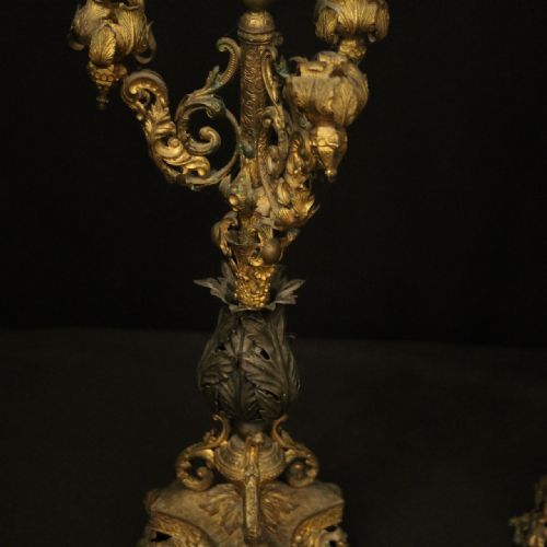 FRENCH PAIR OF TRIPLE ARM ANTIQUE CANDELABRAS - ADDITIONAL PHOTO 5
