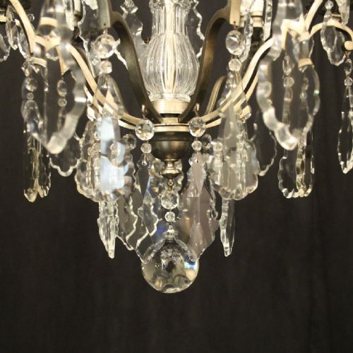 FRENCH SILVER GILDED CRYSTAL 9 LIGHT ANTIQUE CHANDELIER - ADDITIONAL PHOTO 1
