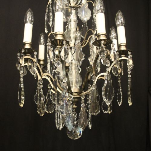 FRENCH SILVER GILDED CRYSTAL 9 LIGHT ANTIQUE CHANDELIER - ADDITIONAL PHOTO 3