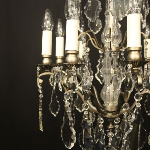 FRENCH SILVER GILDED CRYSTAL 9 LIGHT ANTIQUE CHANDELIER - ADDITIONAL PHOTO 4