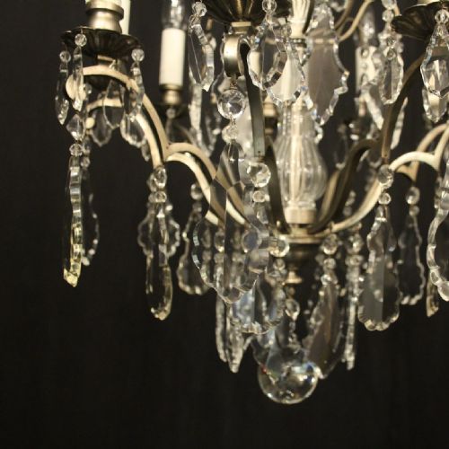FRENCH SILVER GILDED CRYSTAL 9 LIGHT ANTIQUE CHANDELIER - ADDITIONAL PHOTO 5