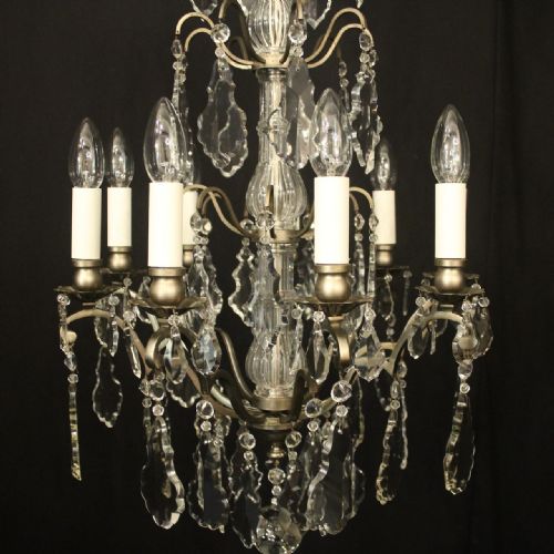 FRENCH SILVER GILDED CRYSTAL 9 LIGHT ANTIQUE CHANDELIER - ADDITIONAL PHOTO 6
