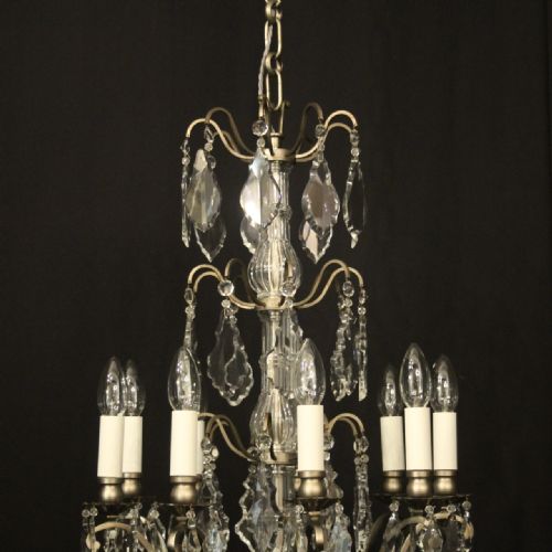 FRENCH SILVER GILDED CRYSTAL 9 LIGHT ANTIQUE CHANDELIER - ADDITIONAL PHOTO 7