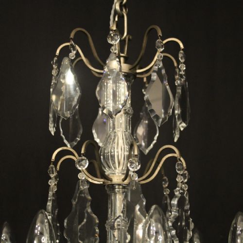 FRENCH SILVER GILDED CRYSTAL 9 LIGHT ANTIQUE CHANDELIER - ADDITIONAL PHOTO 8