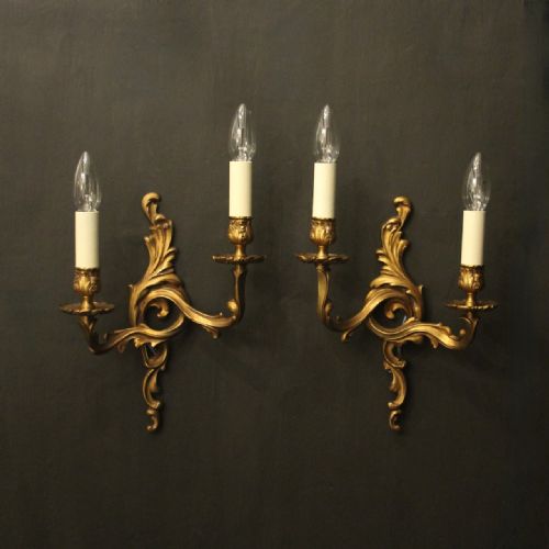 french pair of gilded brass antique wall lights - CATEGORY: ANTIQUE LIGHTING - DATED 1920