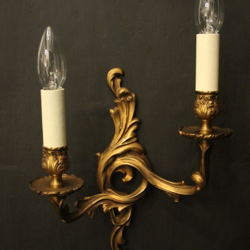 FRENCH PAIR OF GILDED BRASS ANTIQUE WALL LIGHTS - ADDITIONAL PHOTO 2