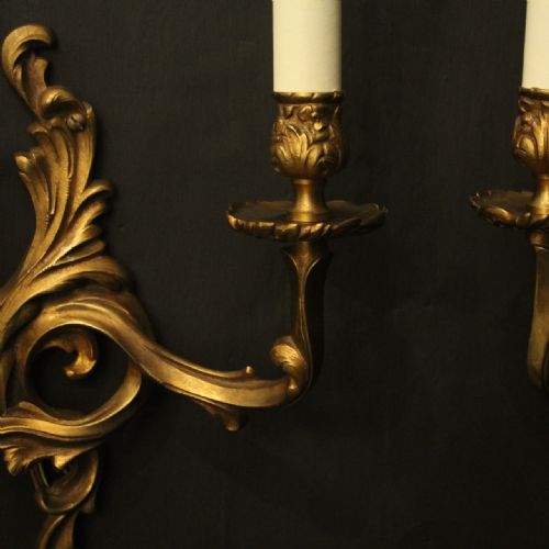 FRENCH PAIR OF GILDED BRASS ANTIQUE WALL LIGHTS - ADDITIONAL PHOTO 3