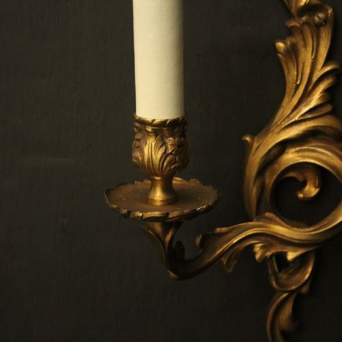 FRENCH PAIR OF GILDED BRASS ANTIQUE WALL LIGHTS - ADDITIONAL PHOTO 4