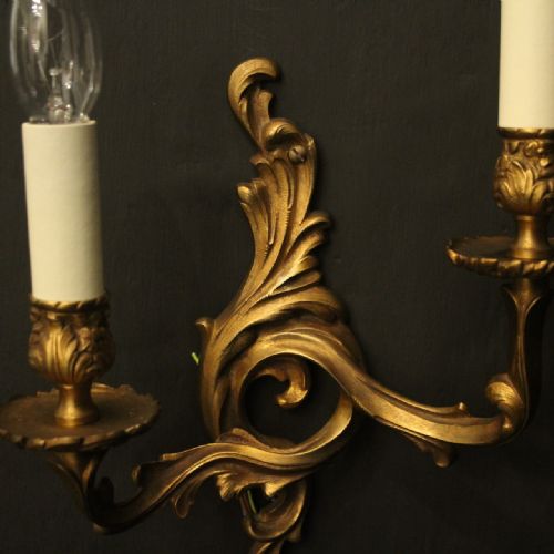 FRENCH PAIR OF GILDED BRASS ANTIQUE WALL LIGHTS - ADDITIONAL PHOTO 5