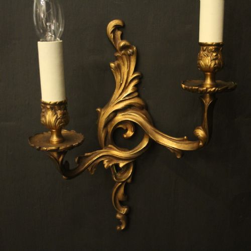 FRENCH PAIR OF GILDED BRASS ANTIQUE WALL LIGHTS - ADDITIONAL PHOTO 6