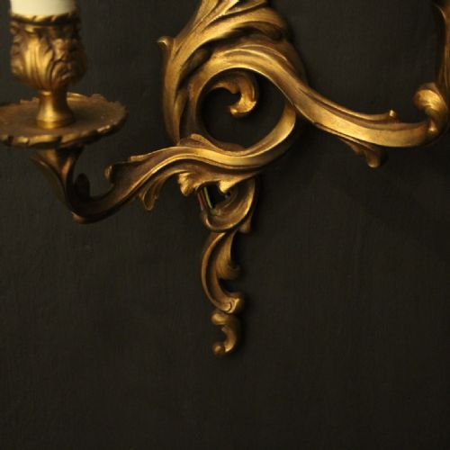 FRENCH PAIR OF GILDED BRASS ANTIQUE WALL LIGHTS - ADDITIONAL PHOTO 7