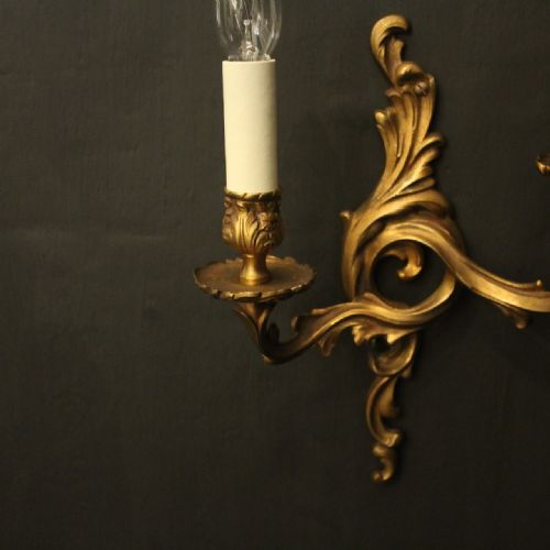 FRENCH PAIR OF GILDED BRASS ANTIQUE WALL LIGHTS - ADDITIONAL PHOTO 8
