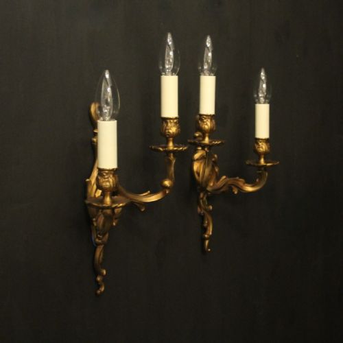 FRENCH PAIR OF GILDED BRASS ANTIQUE WALL LIGHTS - ADDITIONAL PHOTO 9