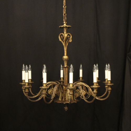 french gilded bronze 12 light antique chandelier - CATEGORY: ANTIQUE LIGHTING - DATED 19TH CENTURY