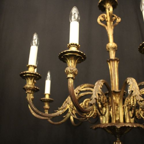FRENCH GILDED BRONZE 12 LIGHT ANTIQUE CHANDELIER - ADDITIONAL PHOTO 2