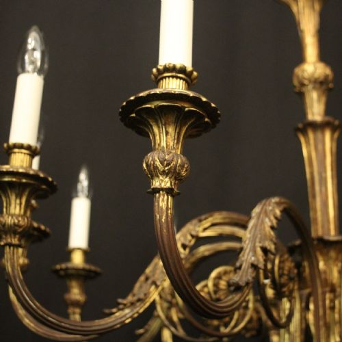 FRENCH GILDED BRONZE 12 LIGHT ANTIQUE CHANDELIER - ADDITIONAL PHOTO 5