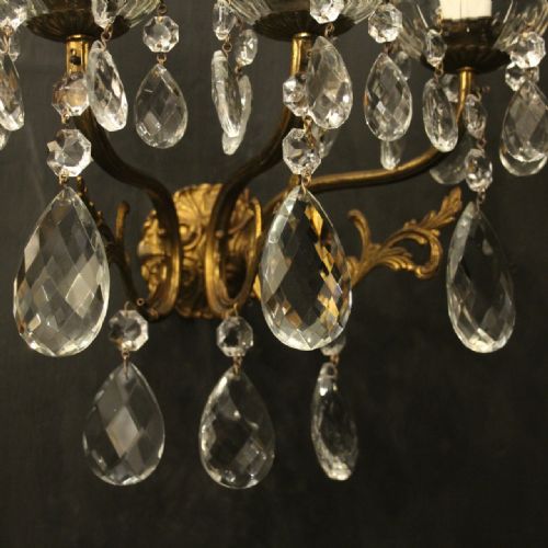 FRENCH PAIR TRIPLE ARM GILDED BRASS ANTIQUE WALL LIGHTS - ADDITIONAL PHOTO 2